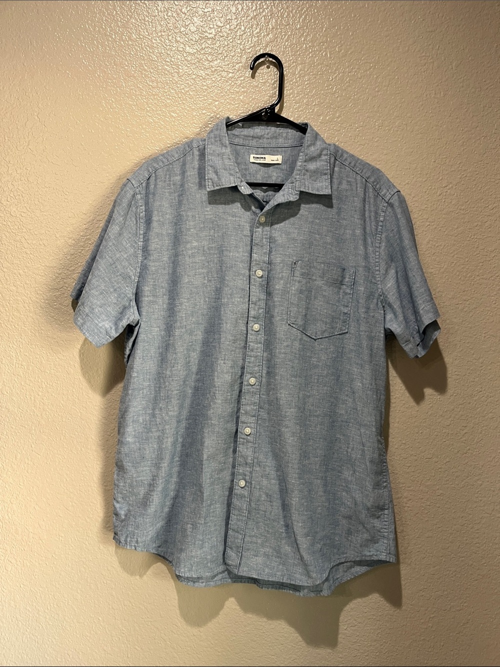 Sonoma Light Blue Short-Sleeve Button-Down Shirt Sz L Cotton Linen Blend Office